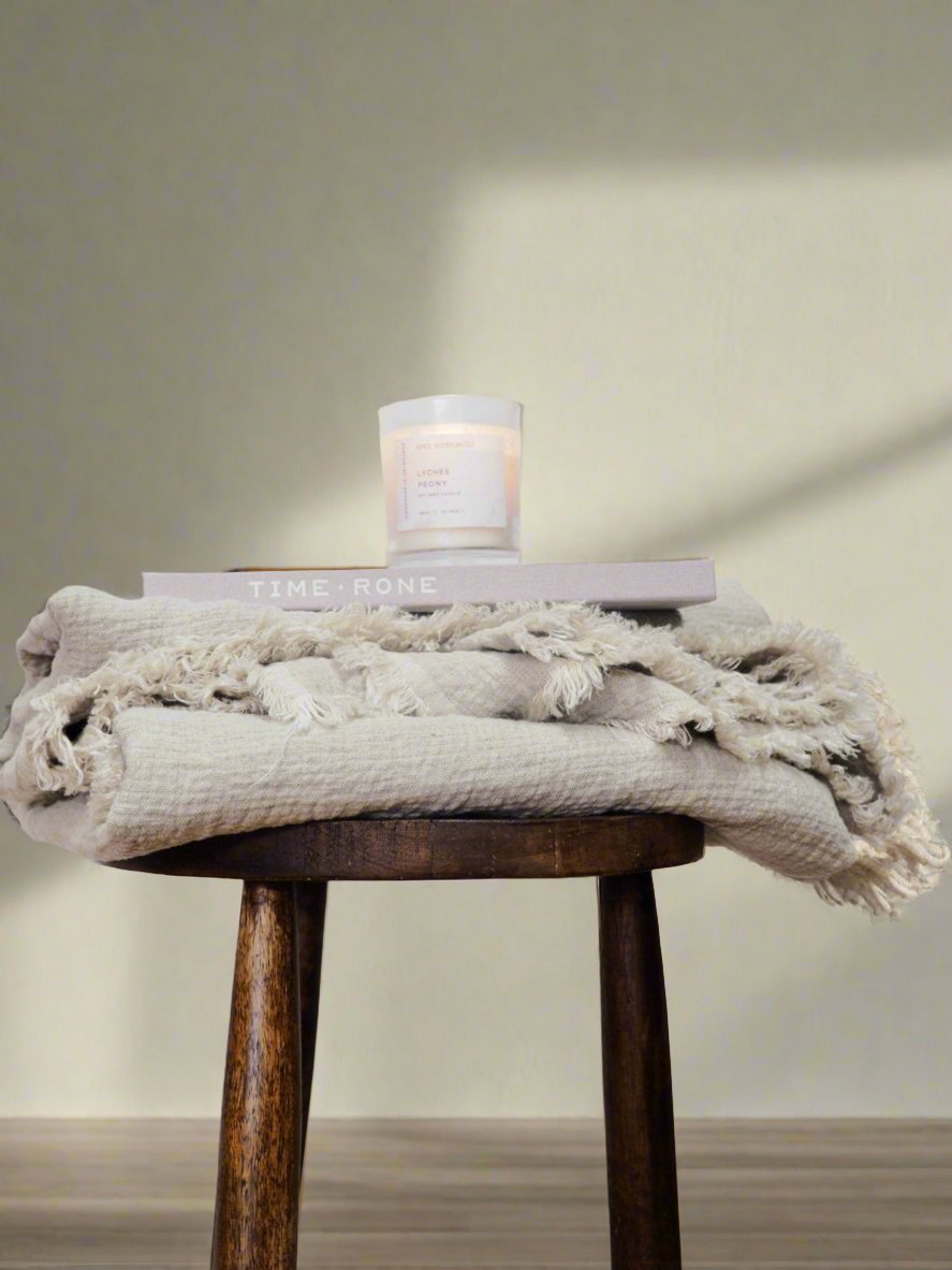 Linen Throw Blanket in Natural Oatmeal - TSL