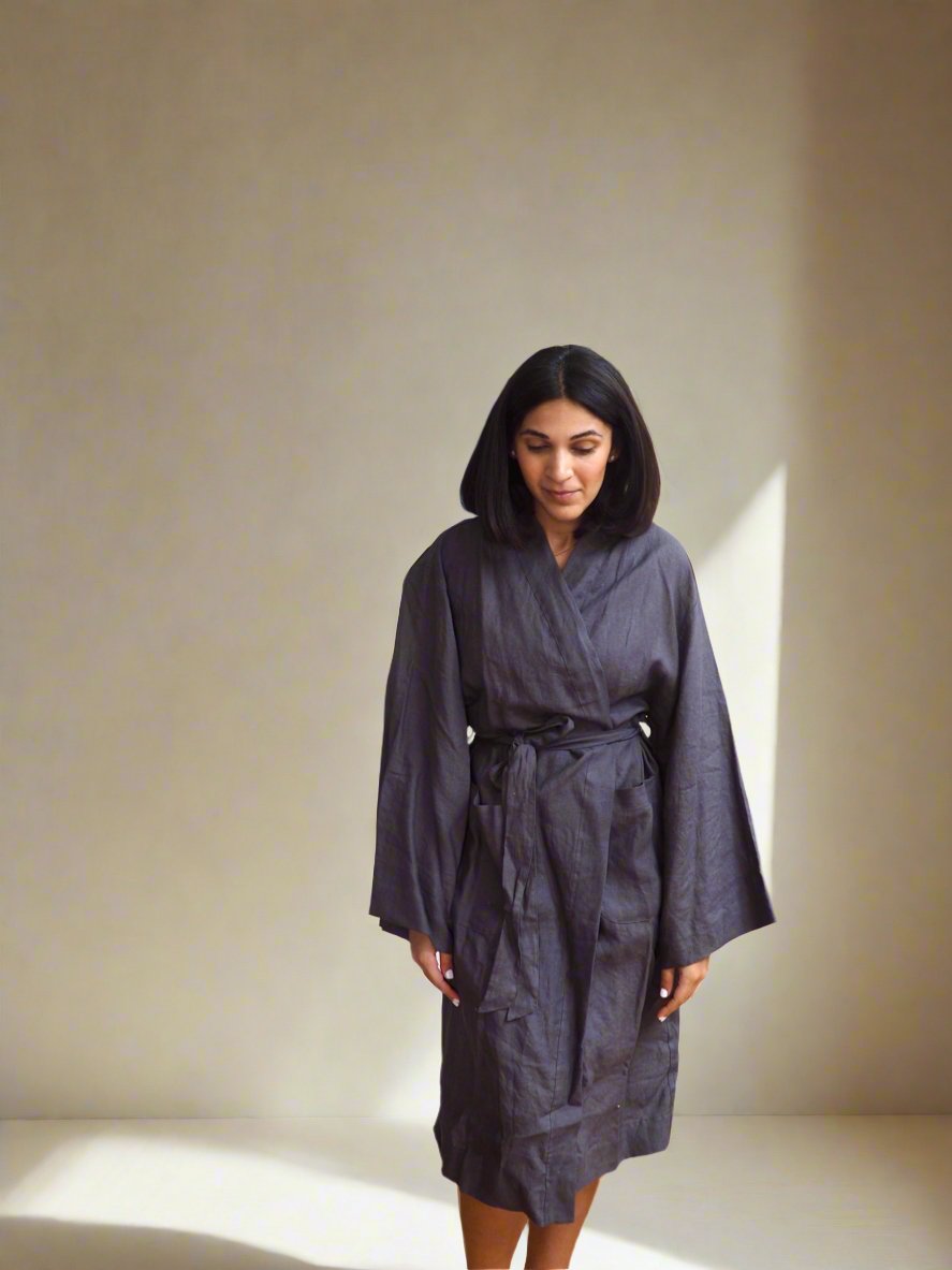 Pure Linen Robe in Charcoal - TSL