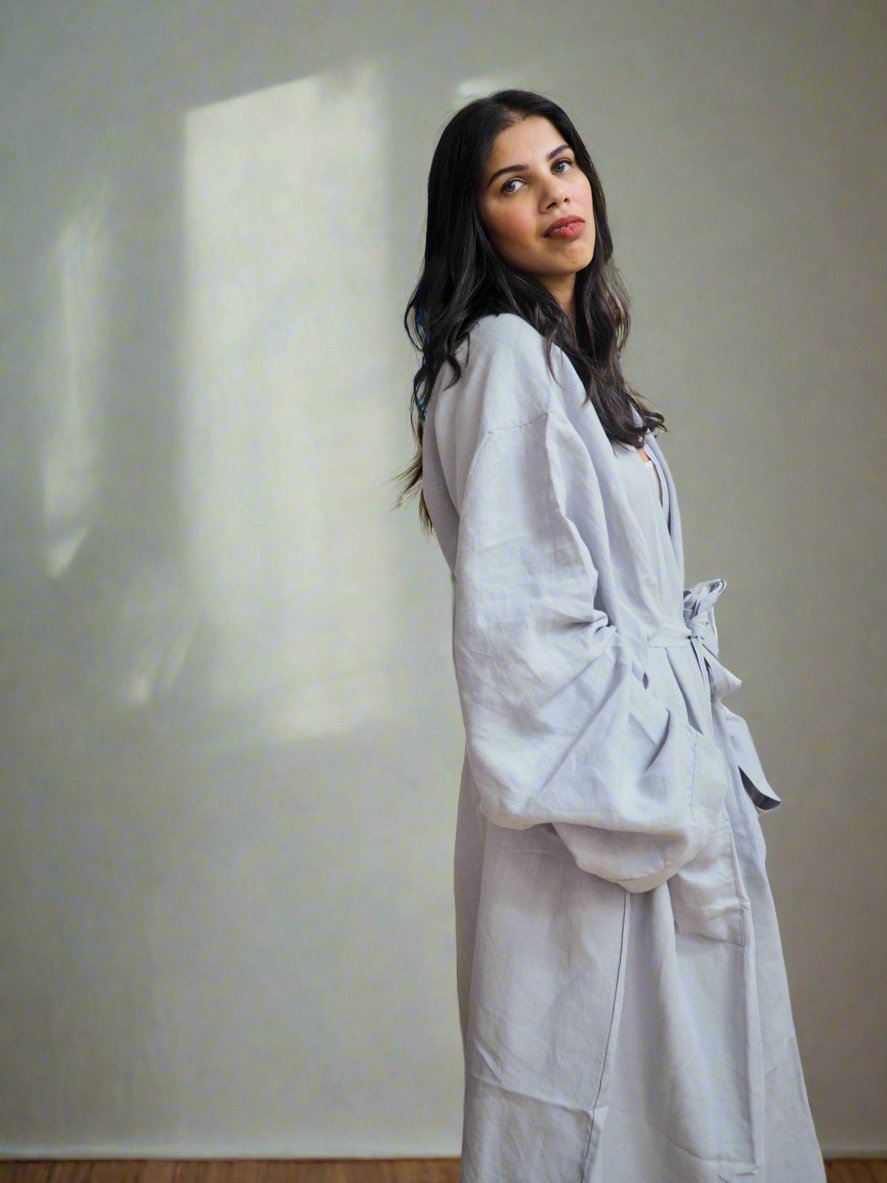 Pure Linen Robe in Grey - TSL