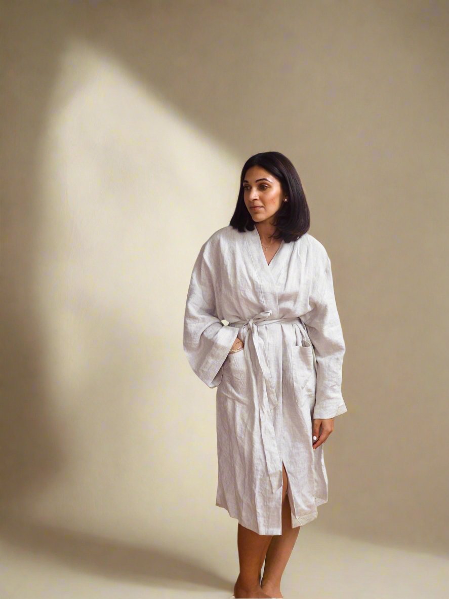 Pure Linen Robe in Oatmeal - TSL