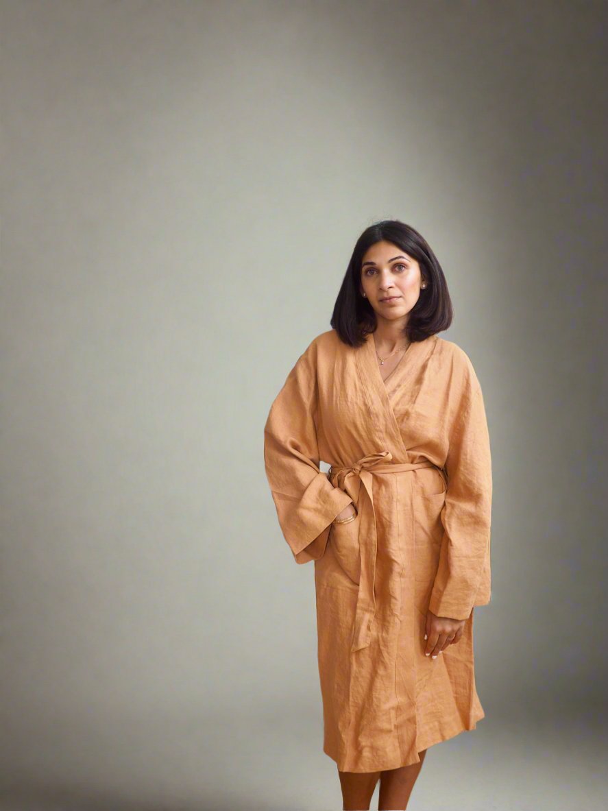 Pure Linen Robe in Rust - TSL