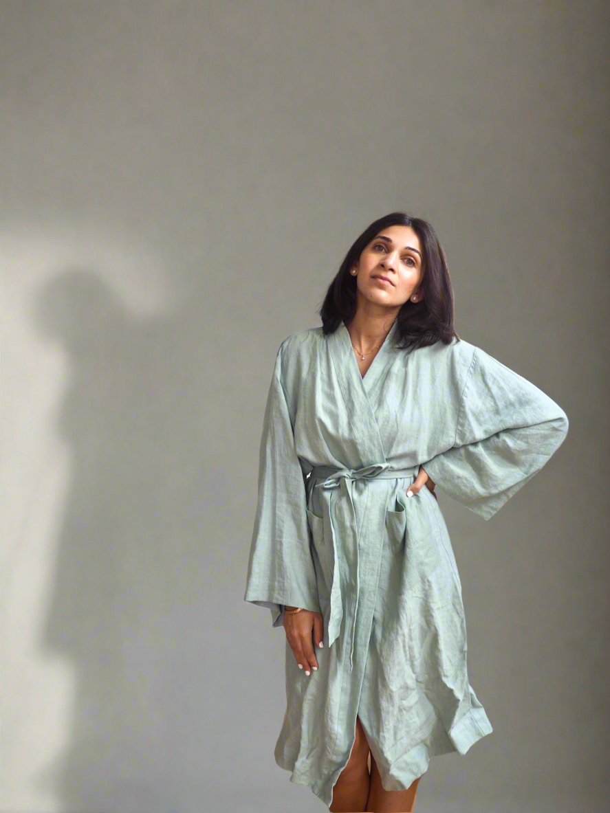 Pure Linen Robe in Sage - TSL