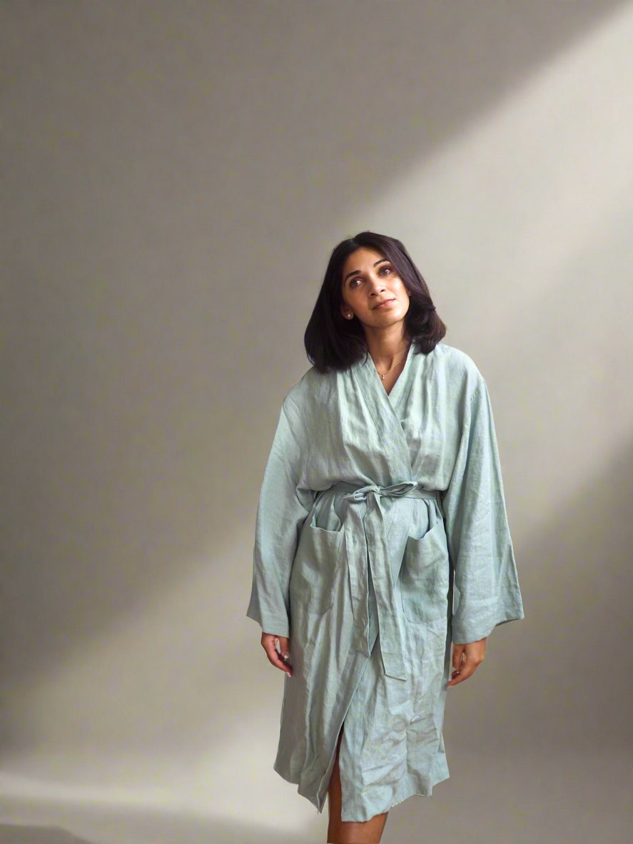 Pure Linen Robe in Sage - TSL