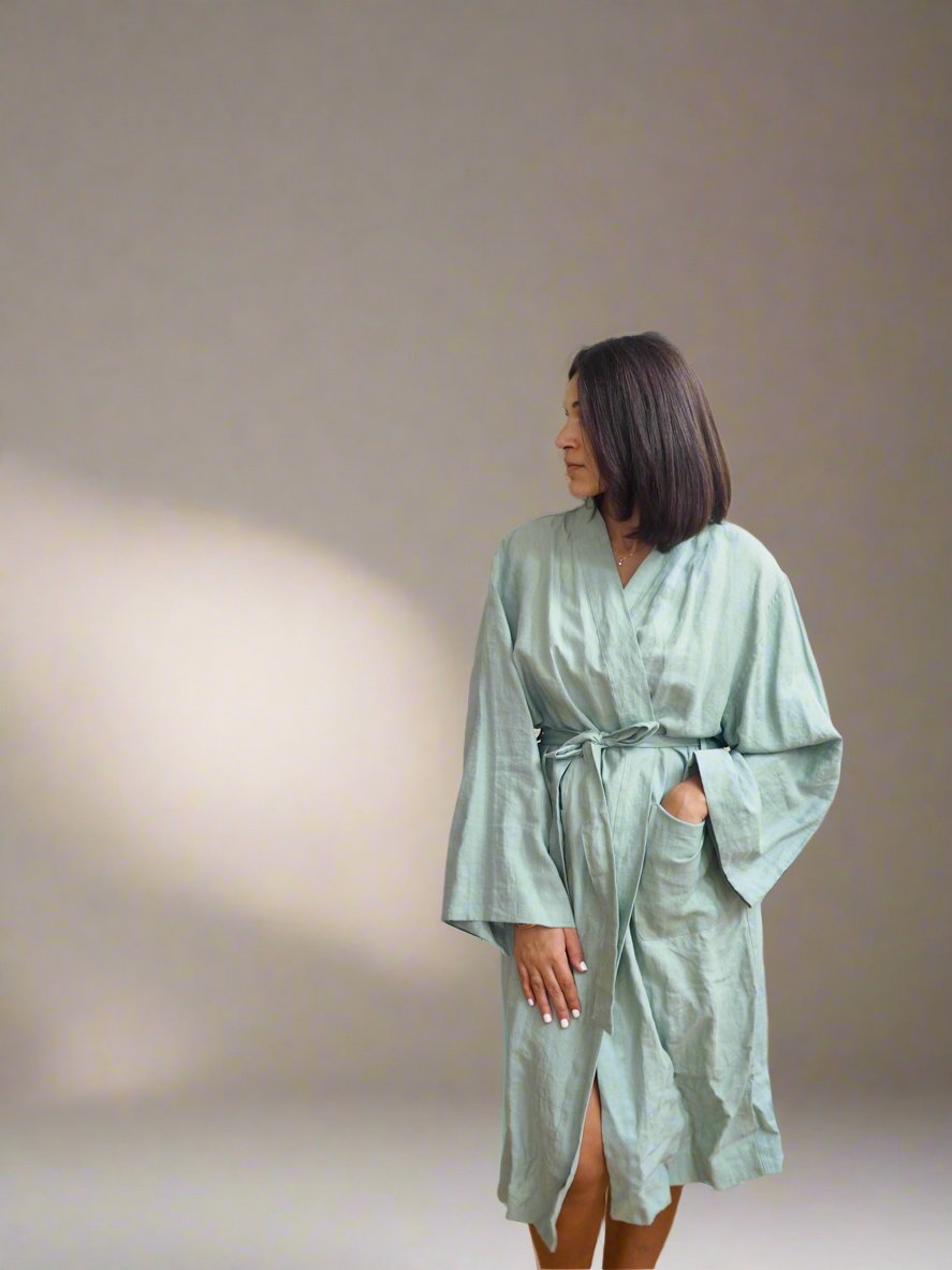 Pure Linen Robe in Sage - TSL