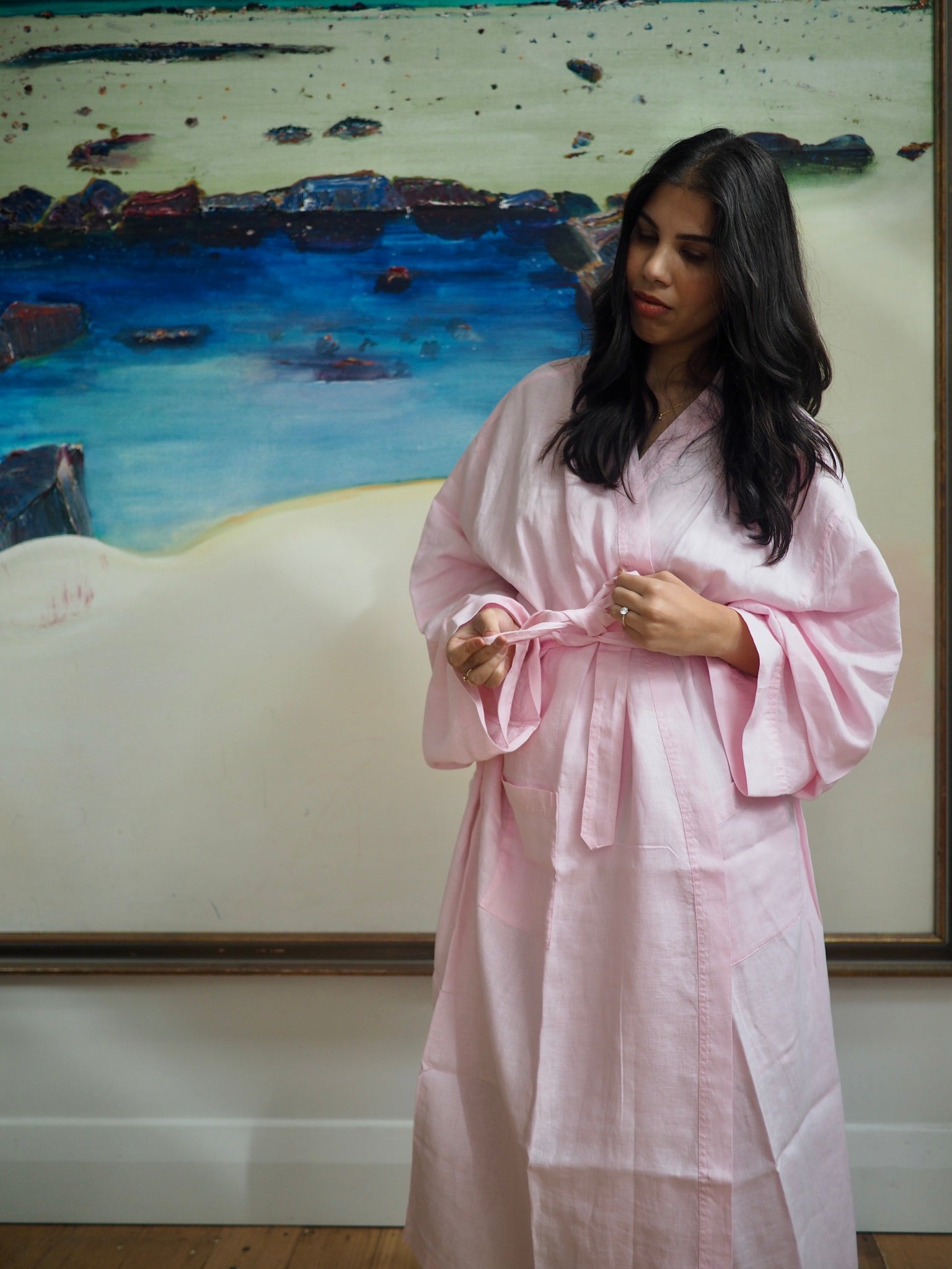 100% Pure Linen Robe in Blush - TSL